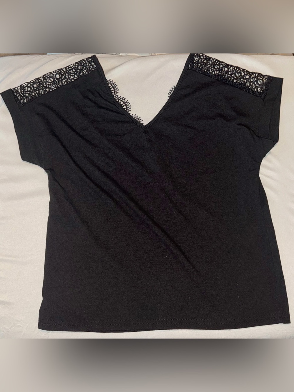 SHEIN Black Lace-Trim V-Neck Top